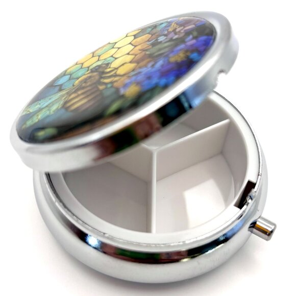 Colorful Spring Flowers Floral Honeycomb Bee Purse Travel Decorative Pill Box - Picture 2 of 3